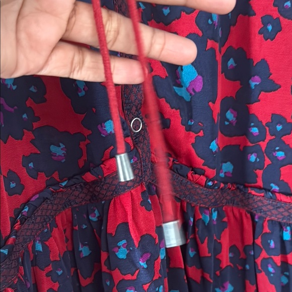 Free People Red and Blue Bishop Sleeve Sundress Merlot love letter combo small S - Picture 9 of 16
